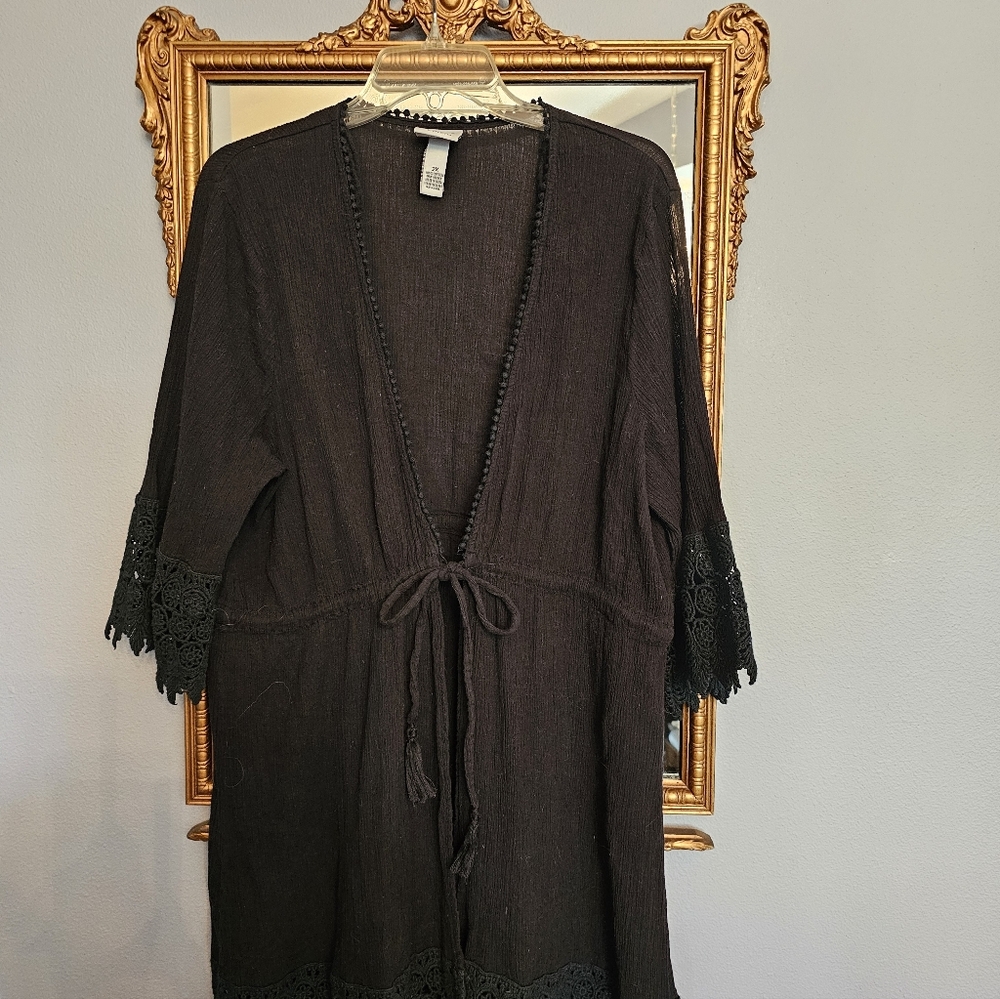 Black Lace Trim Swimsuit Coverup